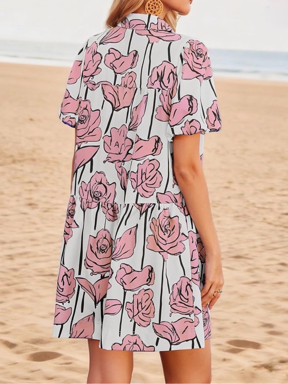 Women's Pink Floral Button Down Dress - Picture 2 of 2